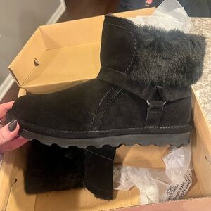 BearPaw Black Suede Fur Boots